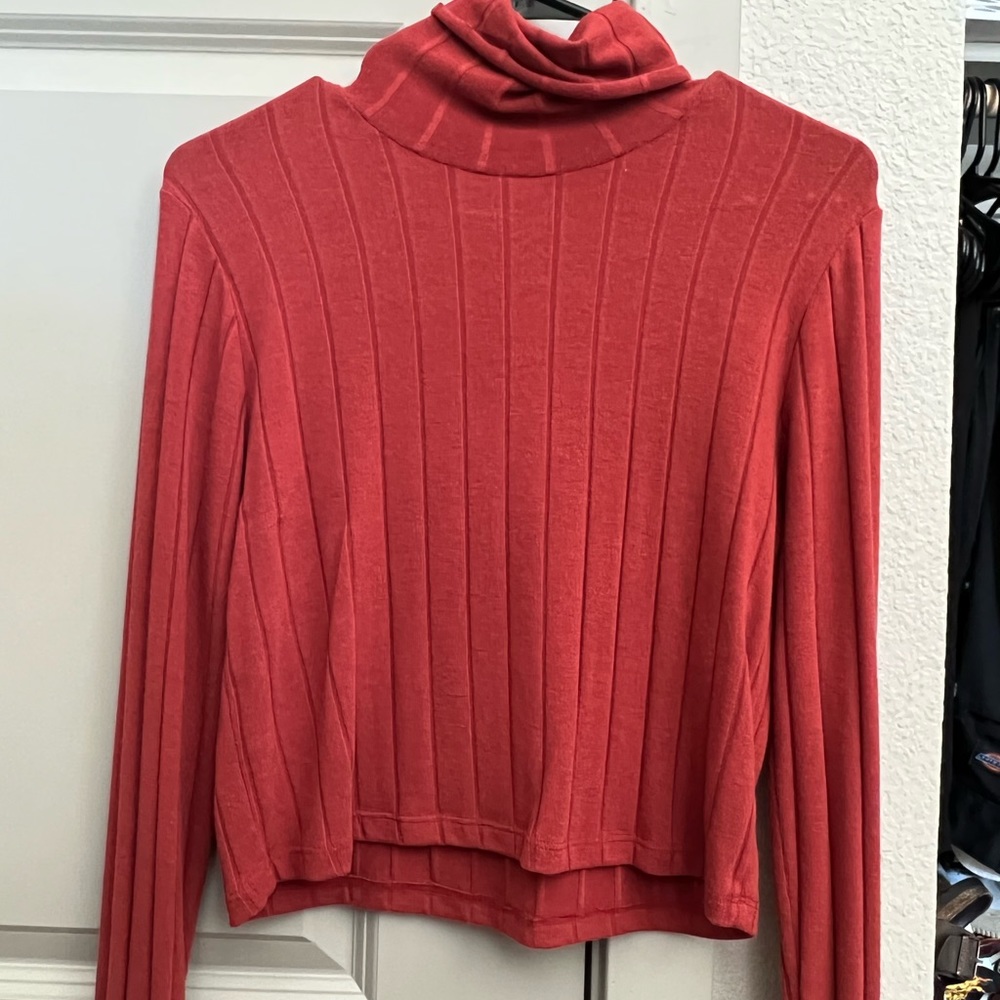burnt orange turtle neck top